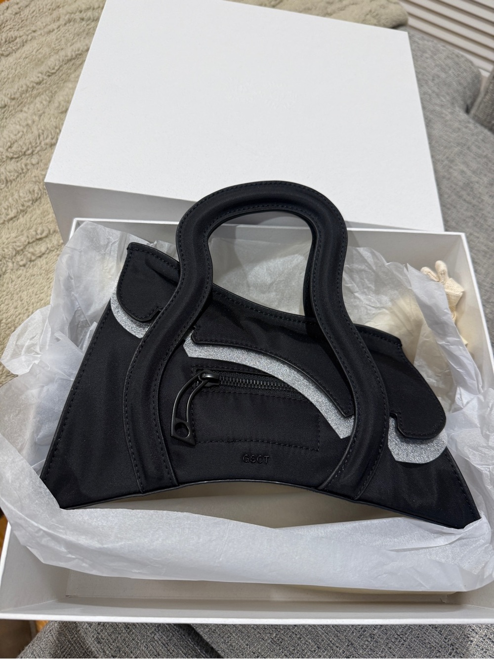 Black Leather Handbag - Structured Top-Handle Tote Nylon UNRELEASED